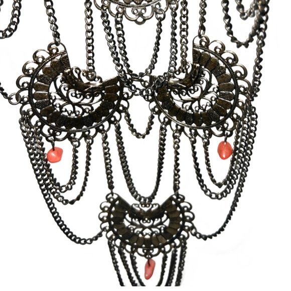 Vintage Boho chic Antique Gold Bib Statement Necklace - Picture 3 of 7